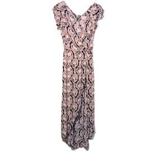 Xhilaration Pink and Gray Wrap Maxi Dress with Flutter Sleeves.